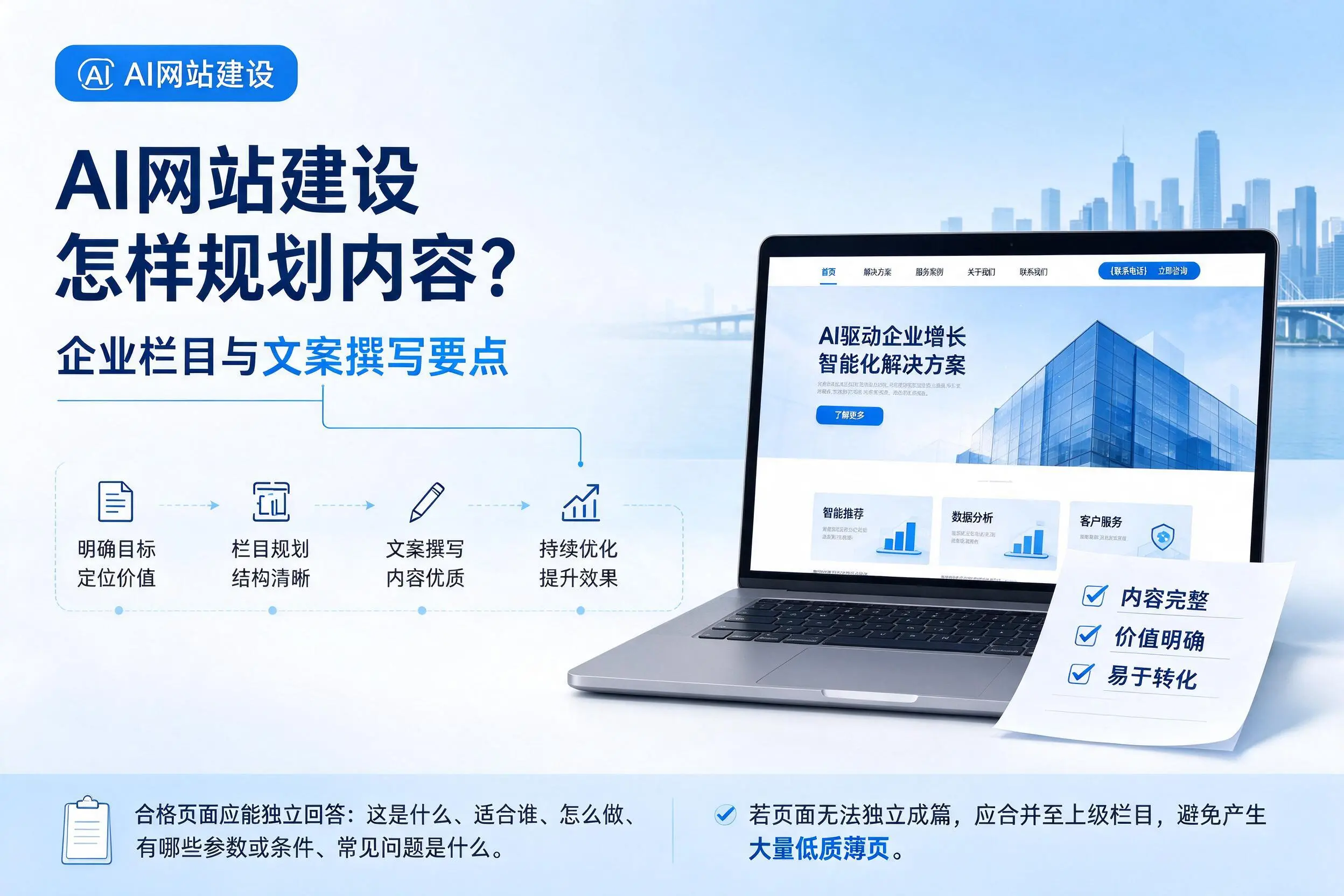 AI网站建设怎样规划内容?阳江企业栏目与文案撰写要点